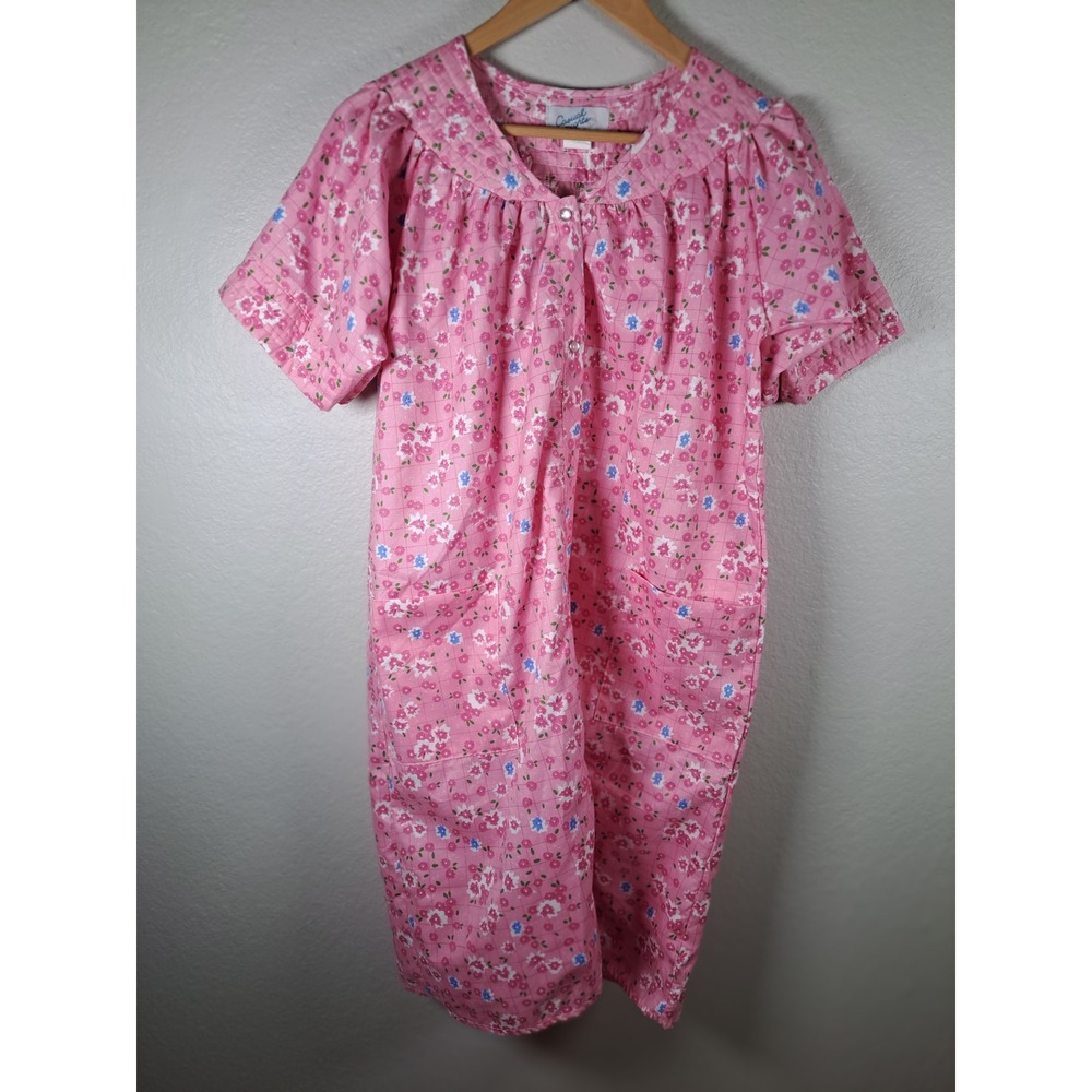 Casual Nights Pink Floral Snap Front Duster Robe Housecoat Pockets Mens Medium